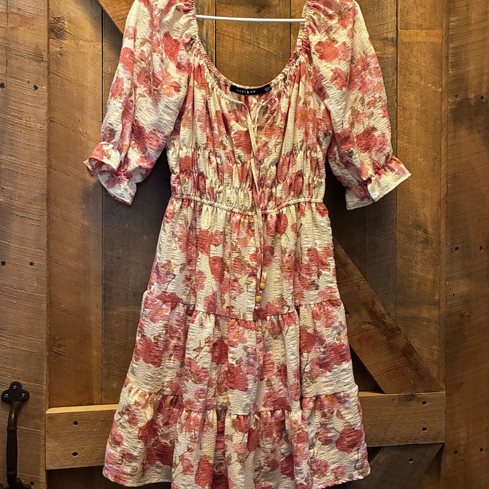 Cottagecore Floral Midi Dress in Pink and Cream
